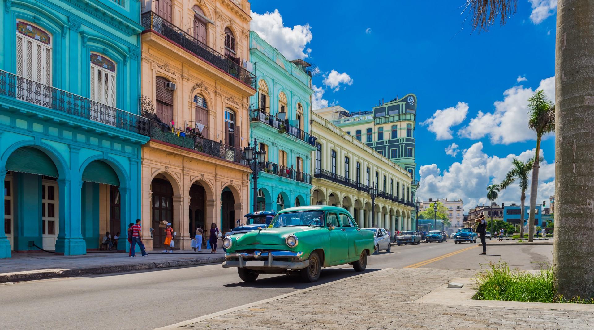 Architecture in Havana in sunny weather with few clouds