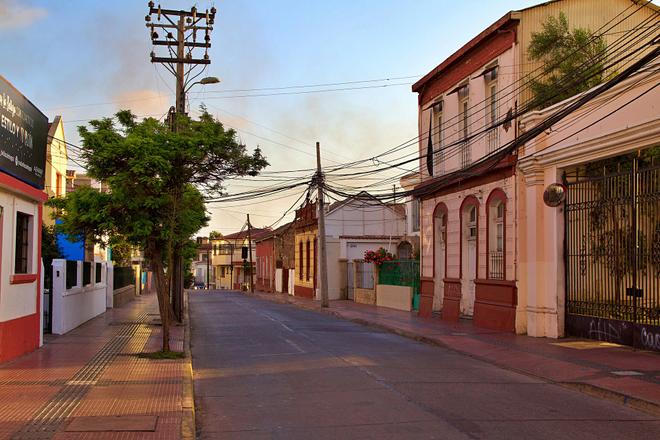 La Serena in Chile: street at sunset.