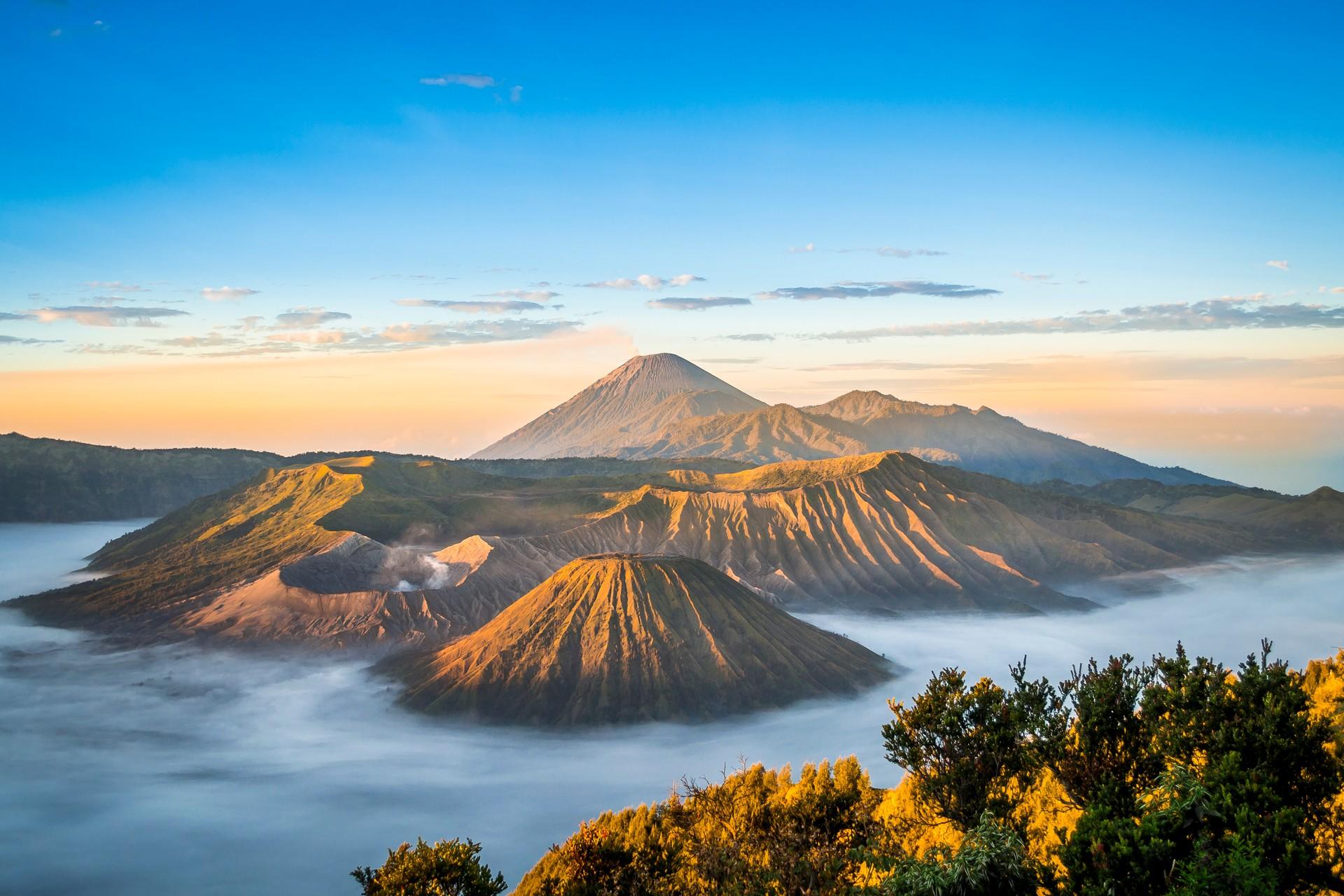 Mountain range near Malang at sunset time