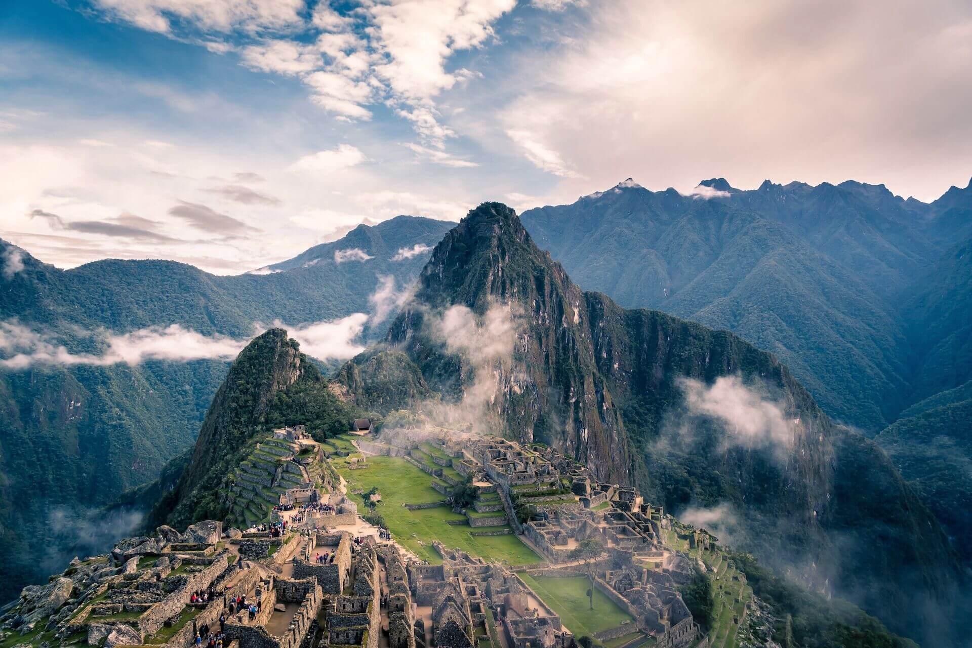 View of mountains surrouding Machu Picchu in Peru