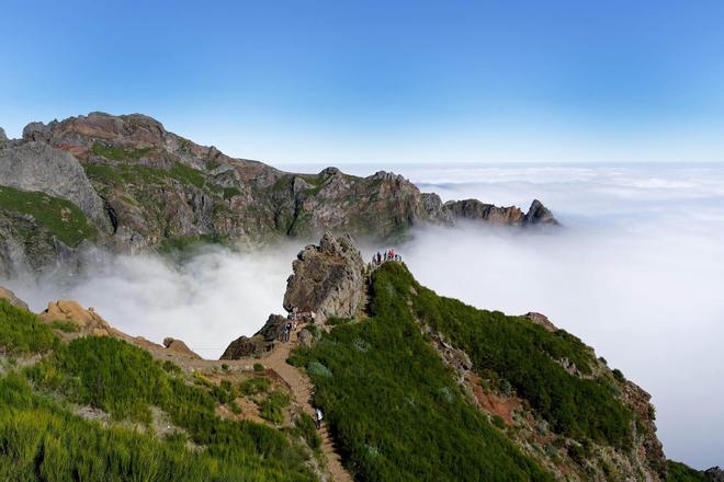 Madeira view of a mountain peak in the clouds