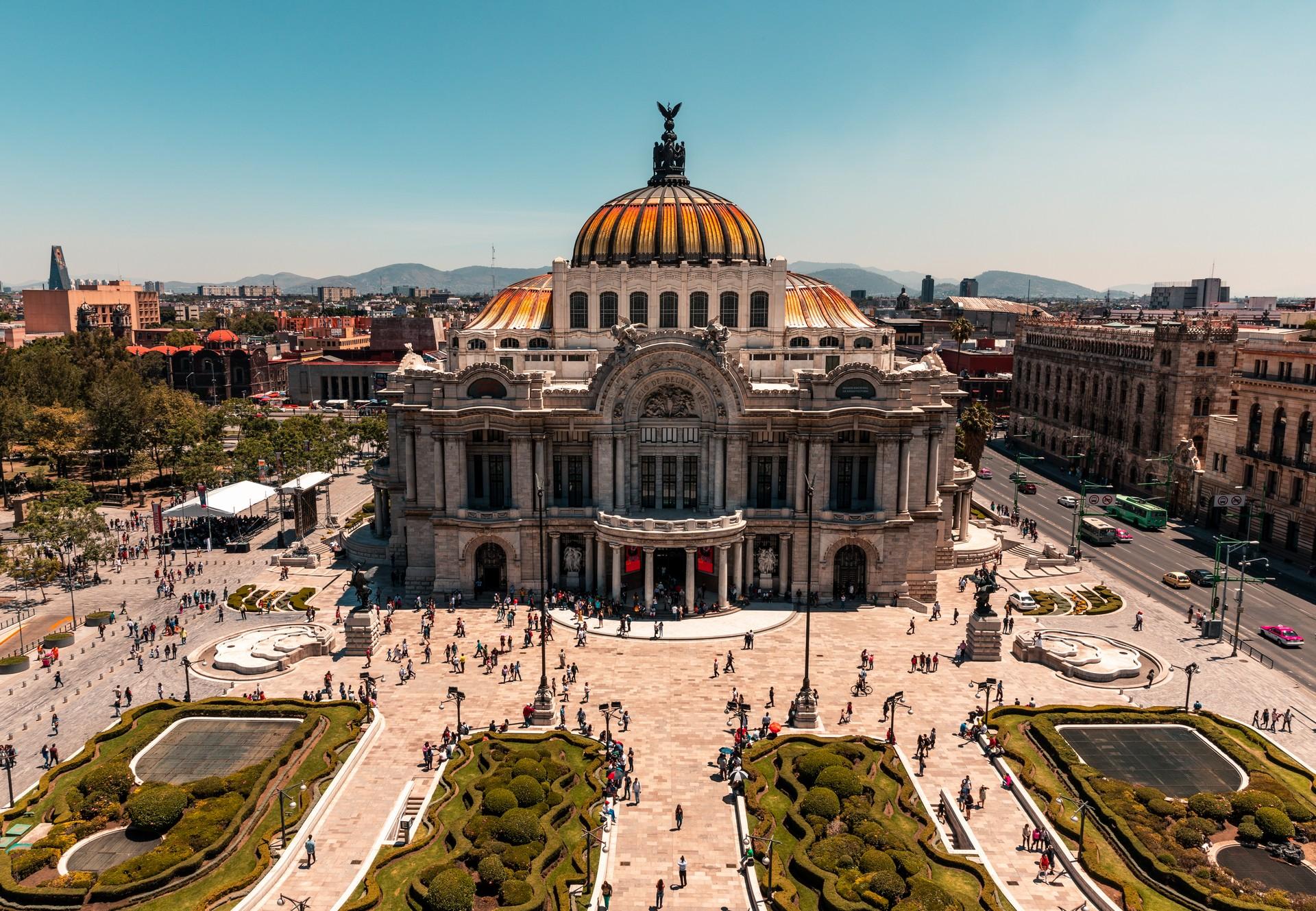 City square in Mexico City with nice weather and blue sky