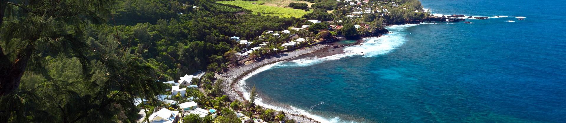 Aerial view of beach in Reunion in partly cloudy weather