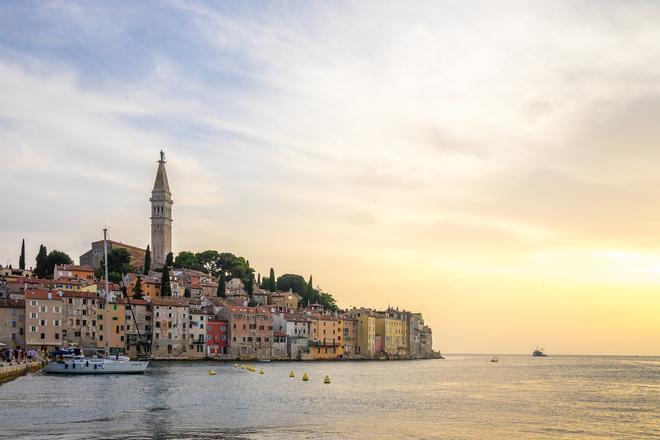 Poreč old town at sunset.