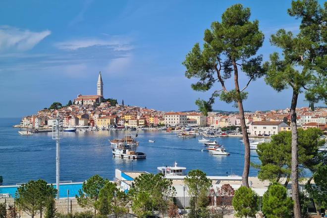 View of the town of Rovinj surrounded by the sea