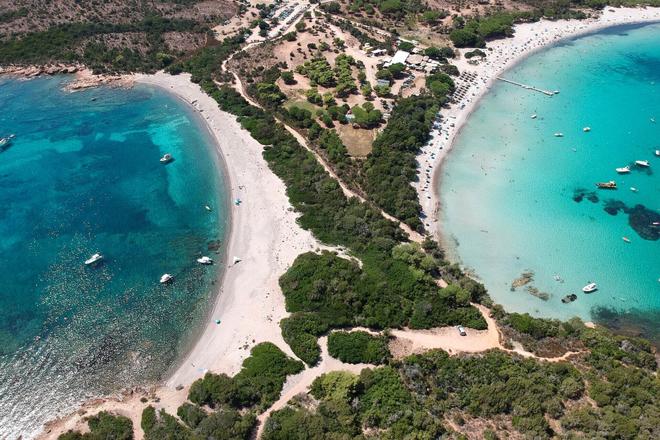 View of the Santa Manza beach in Corsica