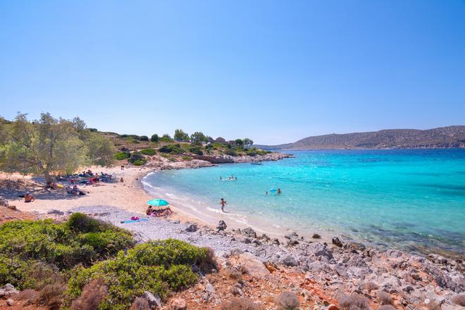 Beach with azure blue sea on the island of Chios.