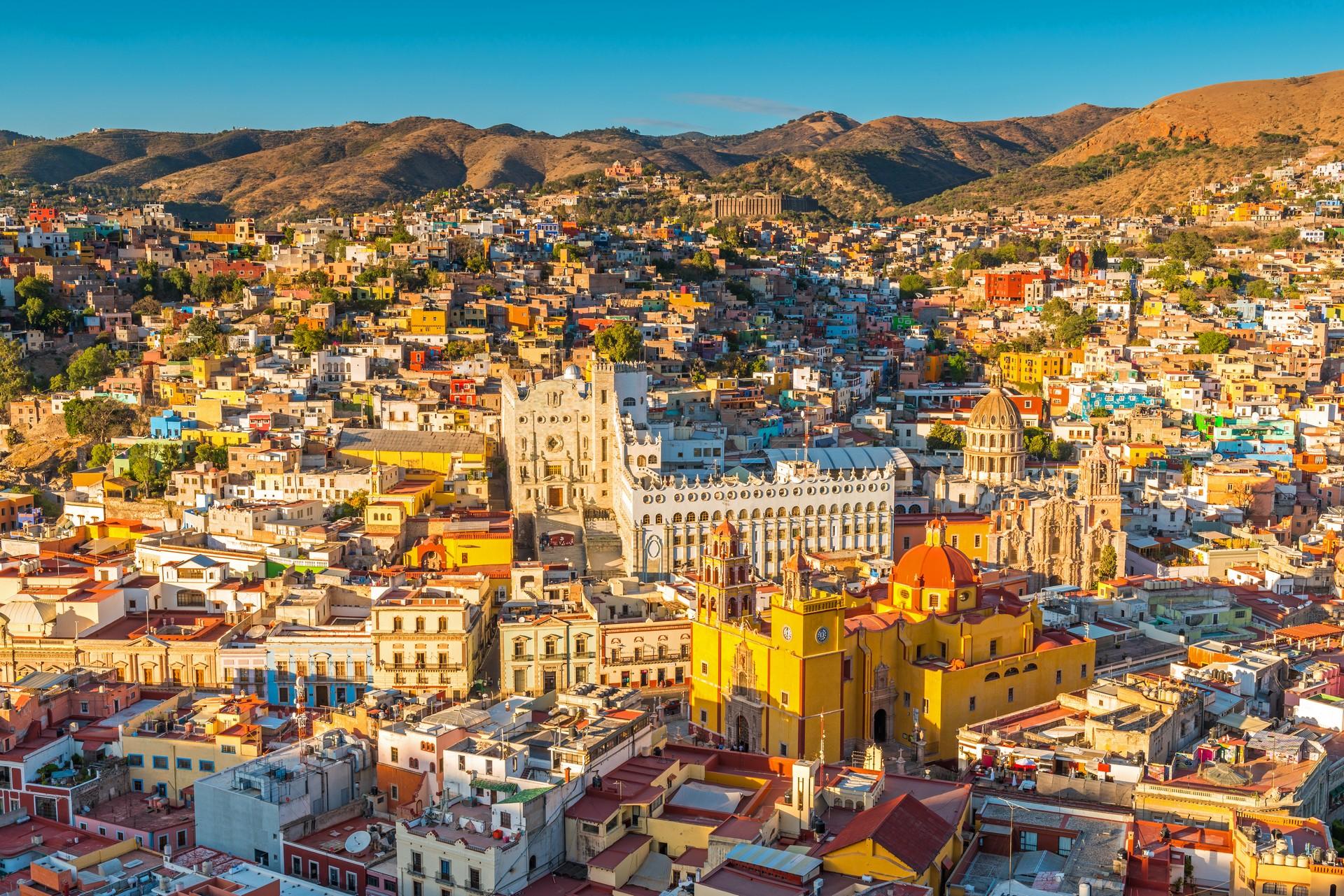 Aerial view of mountain range in Guanajuato on a sunny day