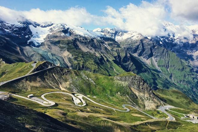 View of a trail next to beautiful mountains of the Alps, Grossglockner