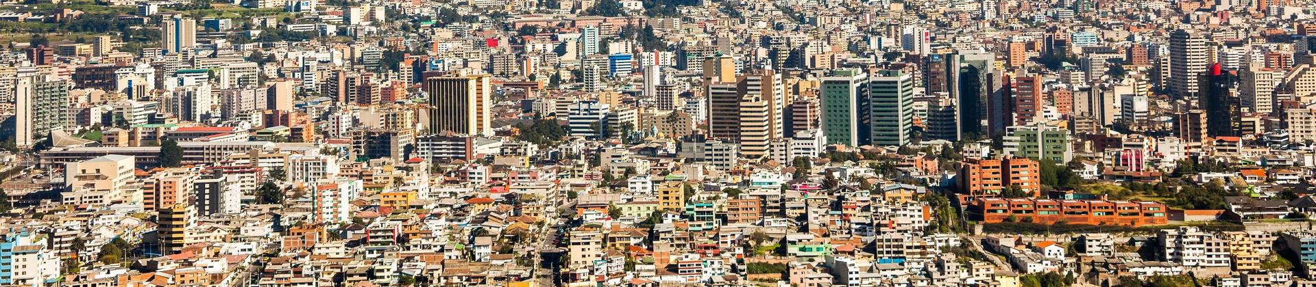 Aerial view of mountain range in Quito on a sunny day