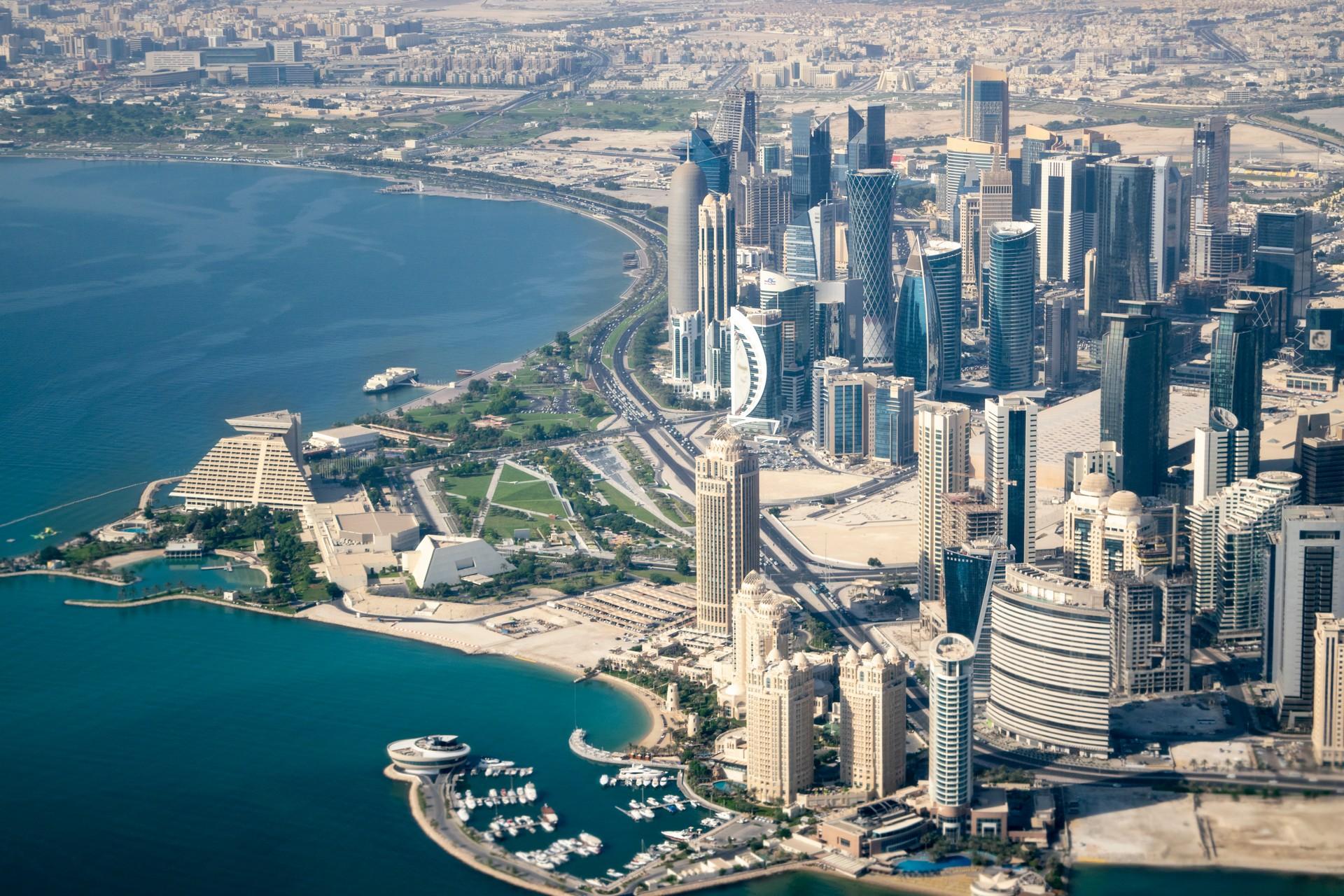 Aerial view of boat in Doha