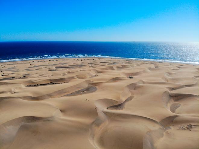 Dunas de Maspalomas, Gran Canaria: sand dunes by the ocean.