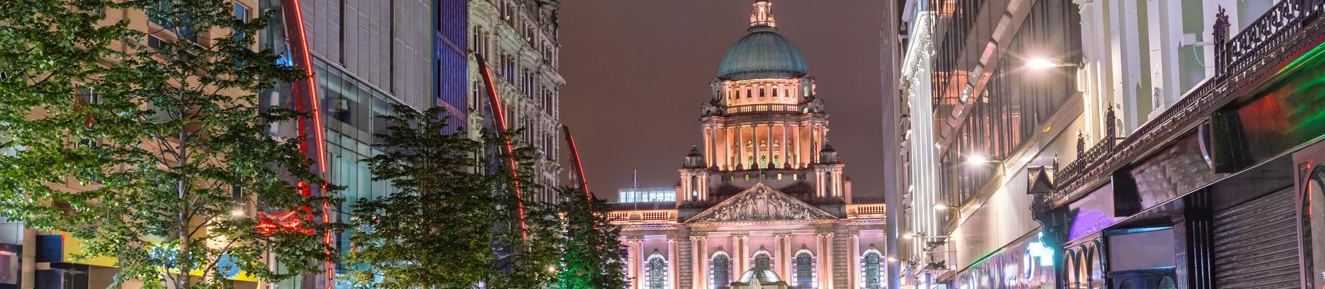 City square in Belfast in the night