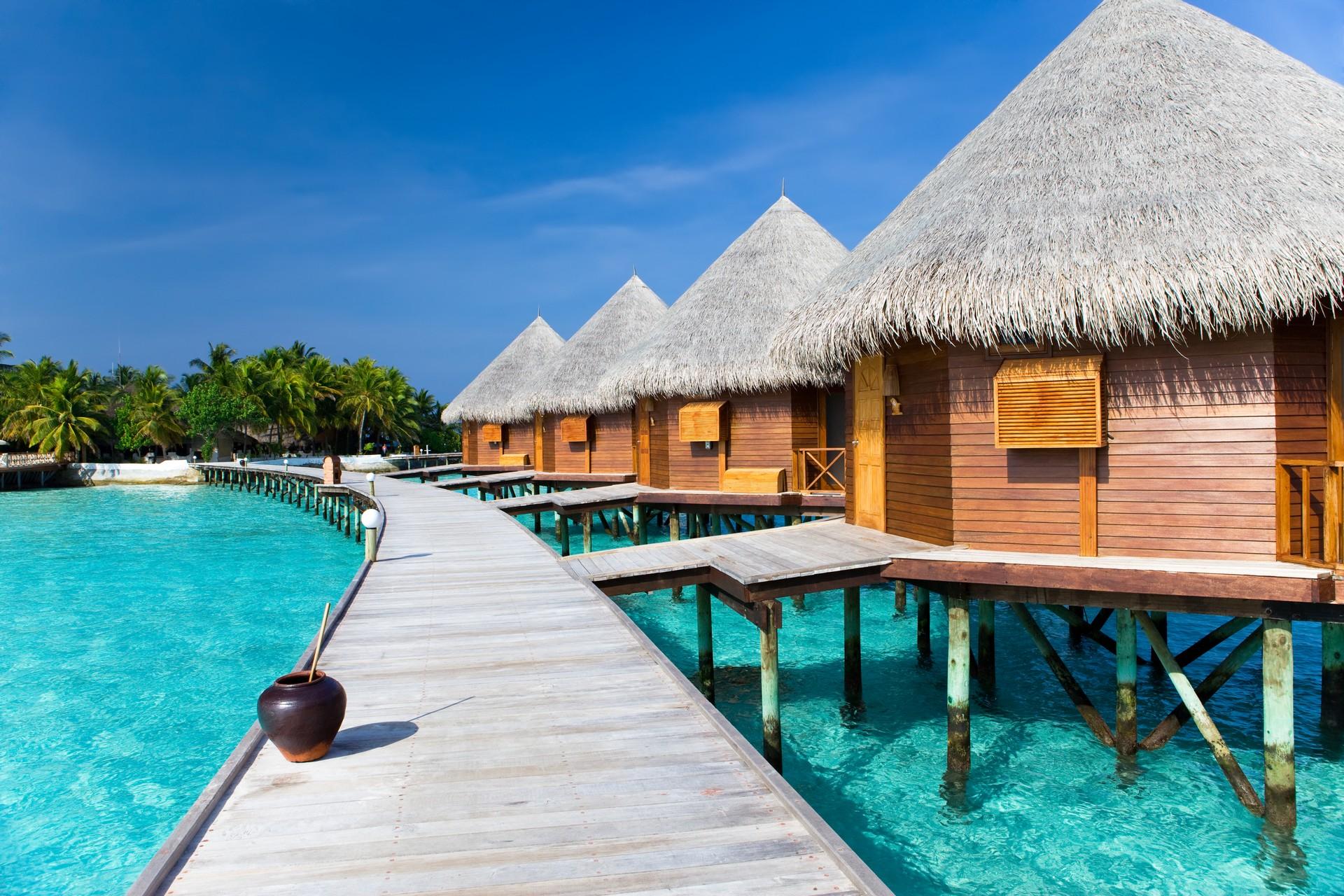 Maldives huts on the sea.