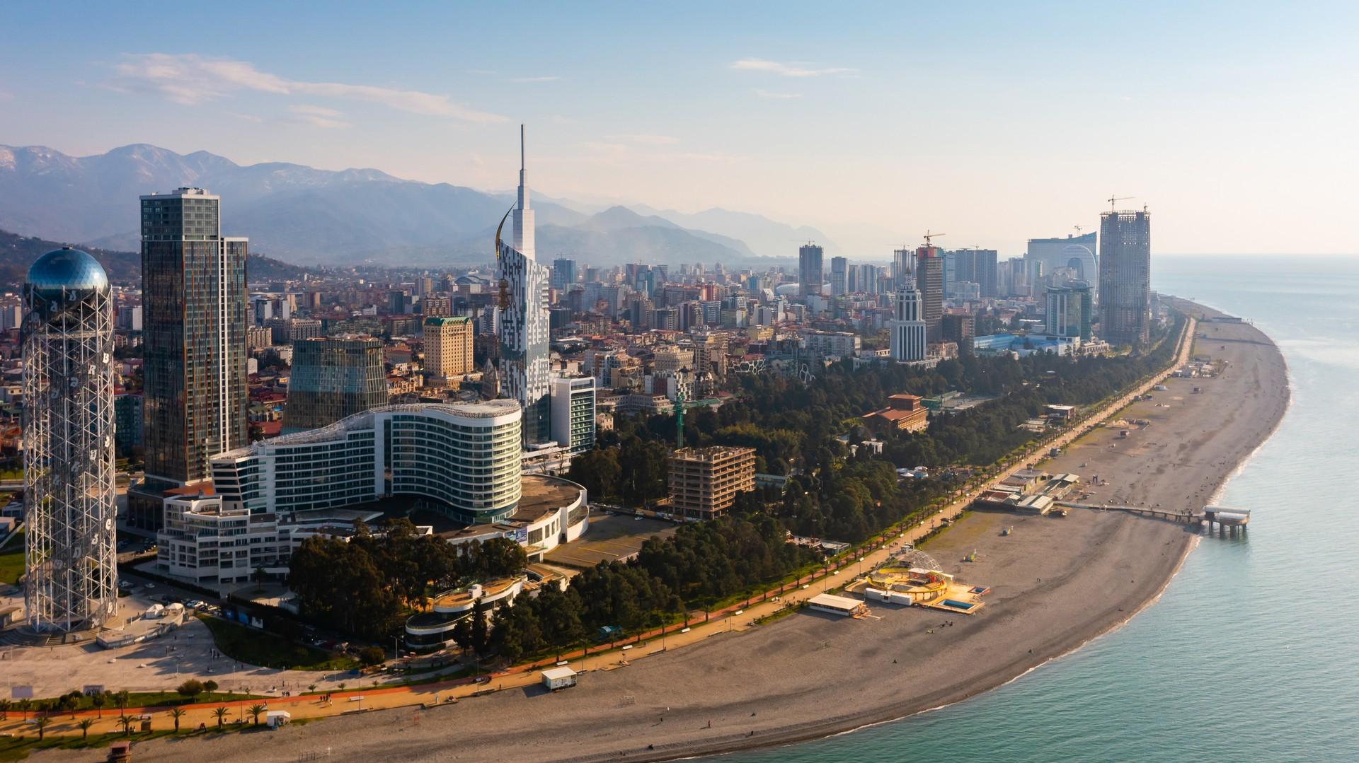 Aerial view of architecture in Batumi on a sunny day with some clouds