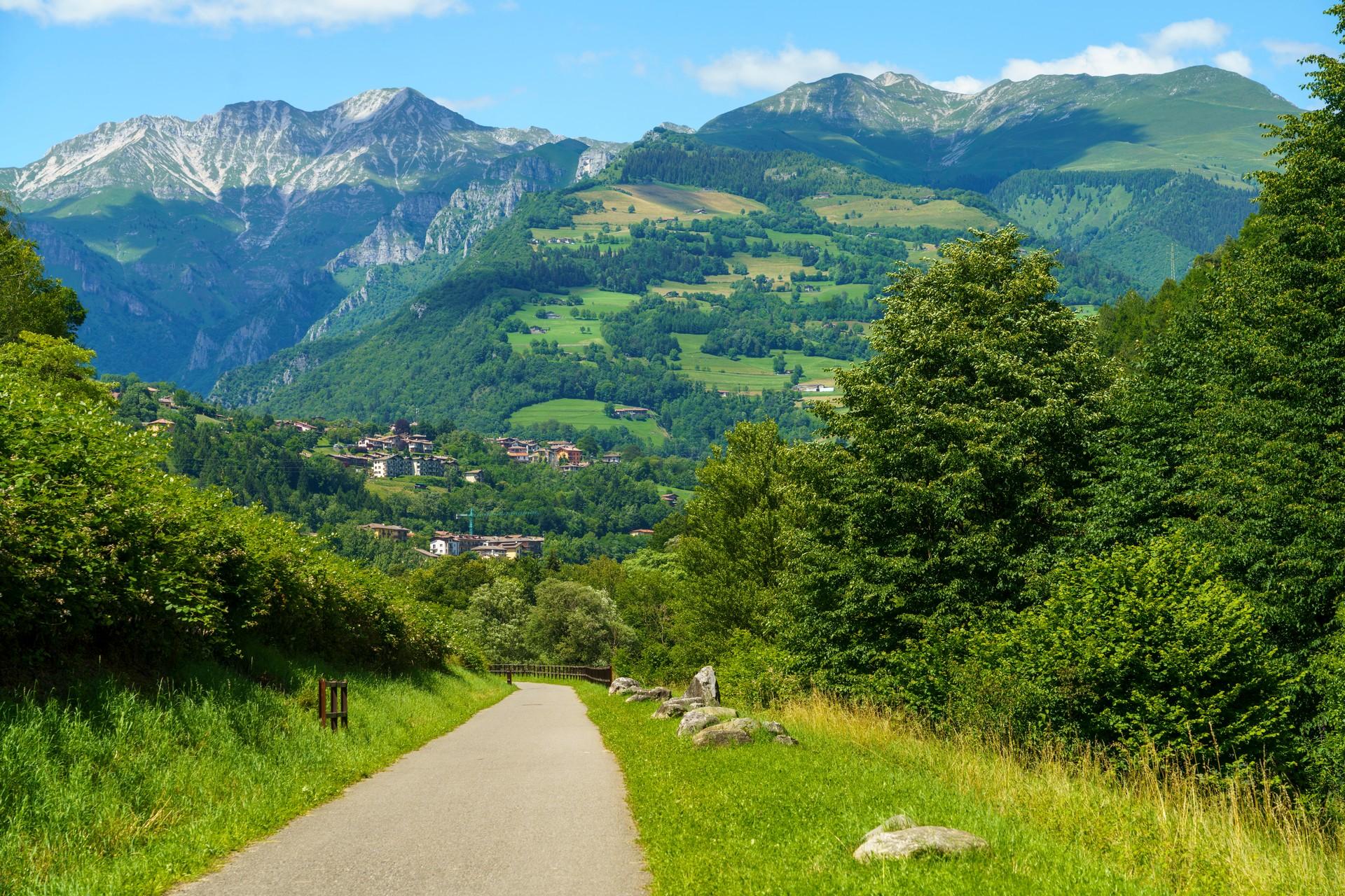 Mountain range near Bergamo in partly cloudy weather