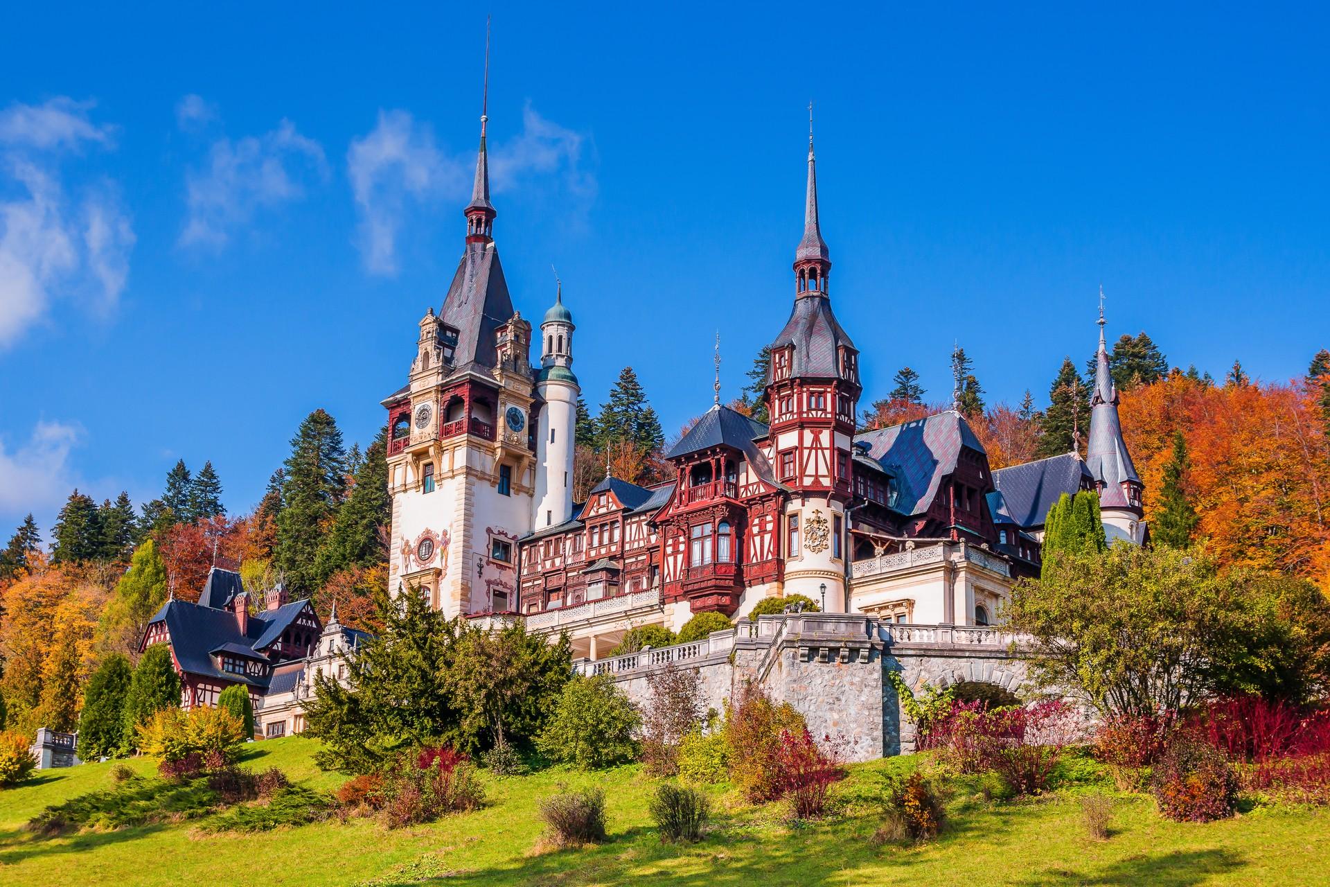 Architecture in Sinaia in partly cloudy weather